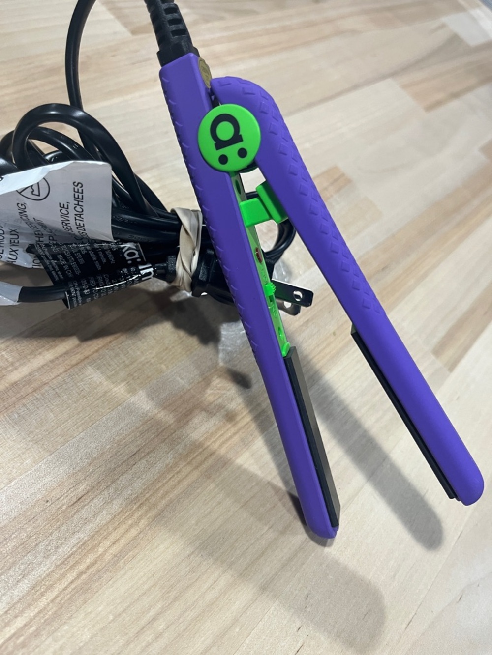 amika Purple and Neon Green Mini Flat Iron hair straightener travel size